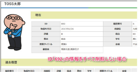 ID「692」の情報をすべて削除したい場合